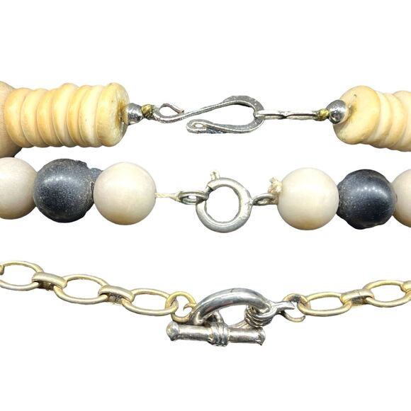 Wood Stone Beaded Necklaces & Stretch Bracelet Set Of Four Vintage 80s Bohemian - Picture 6 of 11